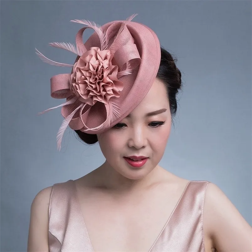 Chic Pink Feather Fascinator Chic Headwear Mesh Floral Feather Cap Fascinator - Pink  main image 2