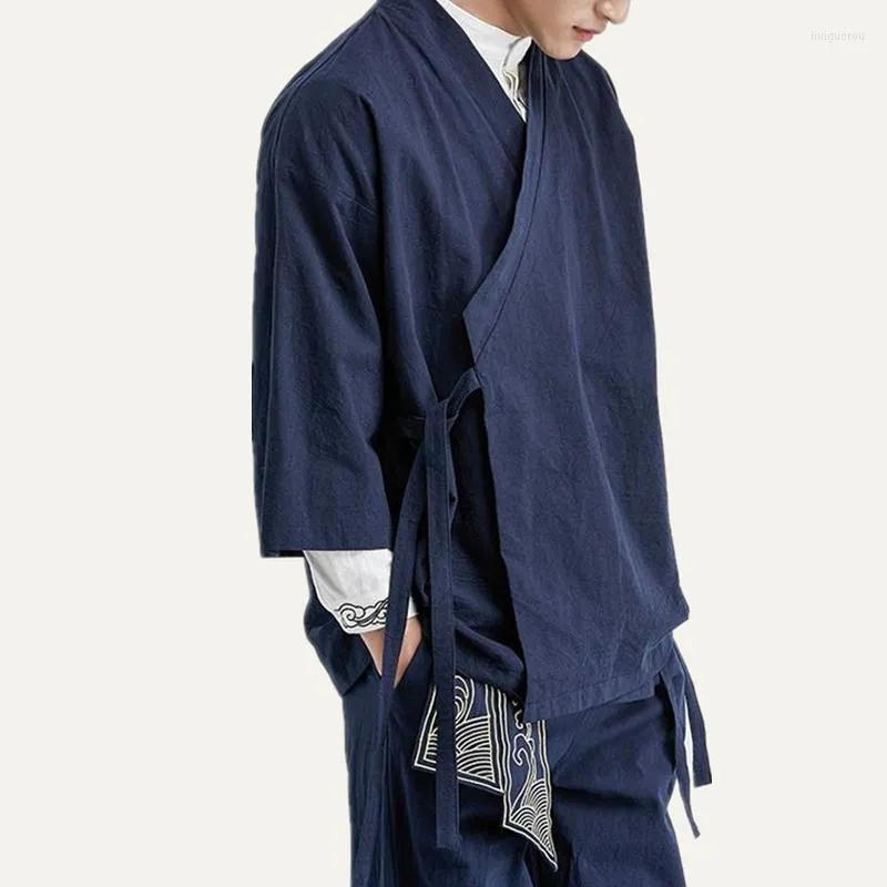メンズジャケットメンズチャイニーズスタイルのフラックスジャケットハンスーツ7つの袖の古代のタングローブ。