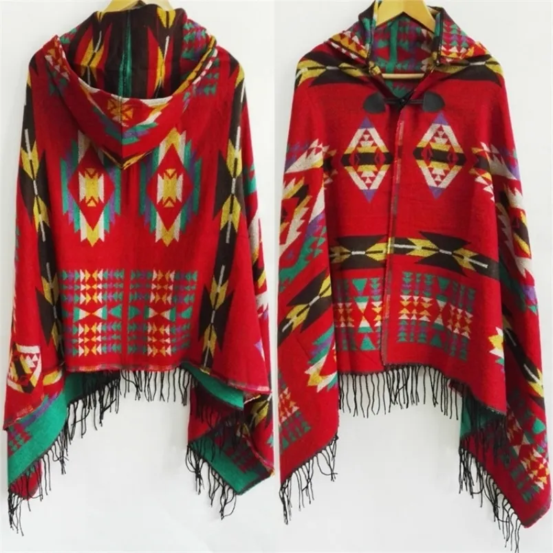 Scarves Ethnic Multifunction Bohemian Shawl Scarf Tribal Fringe Hoodies Striped Cardigans Blankets Cape Poncho with Tassel 220922