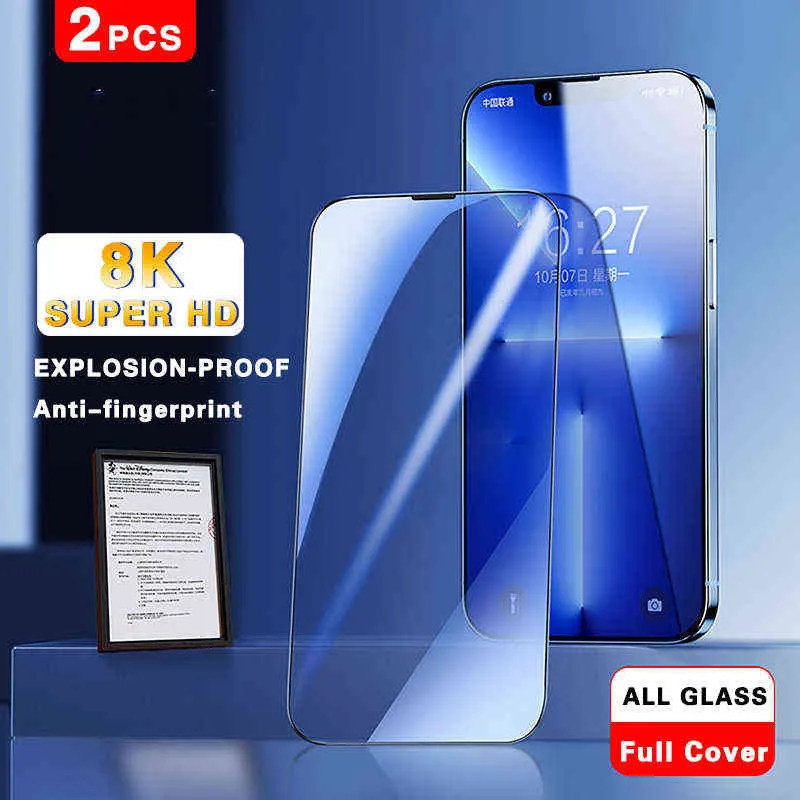 Mobiltelefonskärmsskydd 8k super HD härdat glasskyddsglas för iPhone 13 12 11 14 Pro Max XR X XS Mini Screen Protector Explosion Proof Film T220921