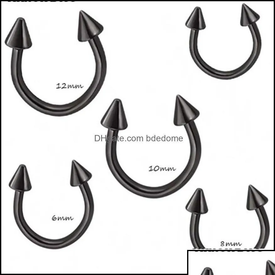 Näsringar tappar kropp smycken svart sier kon hästsko bar piercing hoop ring 100 st/parti ögonbryn läpp labret bdehome otwe0