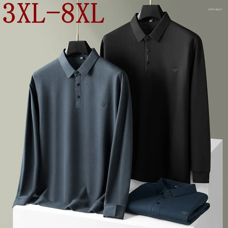 Polos masculinos 8xl 7xl 6xl 2022 camiseta de negócios de outono para homens mangas compridas masculinas pólo de alta qualidade quimise casual homme