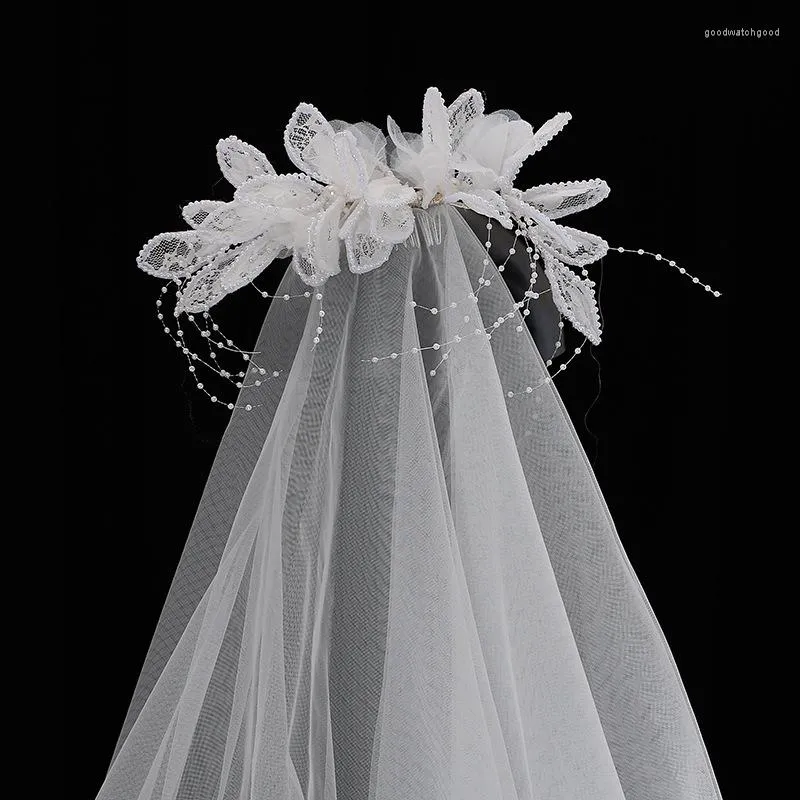 Coiffes Mori Style Voile Romantique Fée Belle Dentelle Fleur Français Court Modélisation Ornement De Cheveux De Mariage