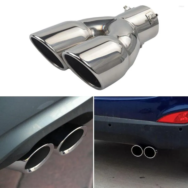 Doppio tubo Trim Car Rear Tail Gola Liner Punta di scarico in acciaio inossidabile con ingresso ID da 3 pollici Bordo arrotolato Taglio inclinato