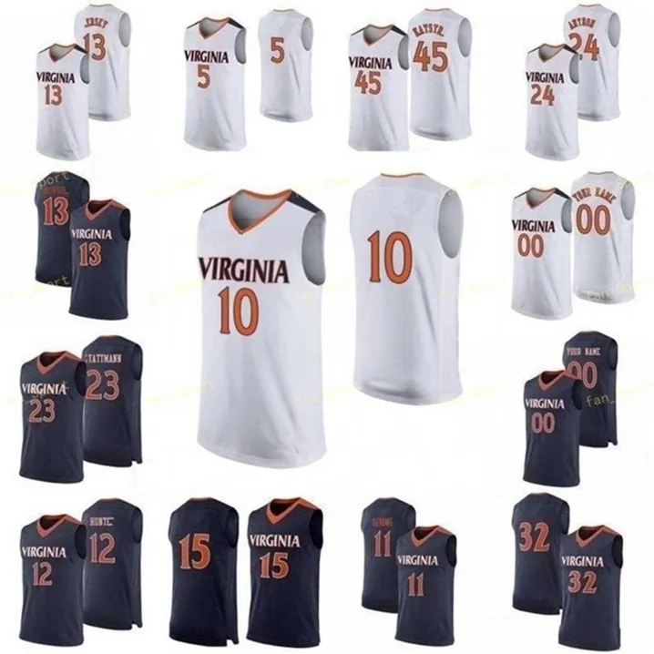 Sj NCAA College Virginia Cavaliers Basketball Jersey 23 Kody Stattmann 24 Katstra 24 Marco Anthony 25 Mamadi Diakite Cousu sur mesure