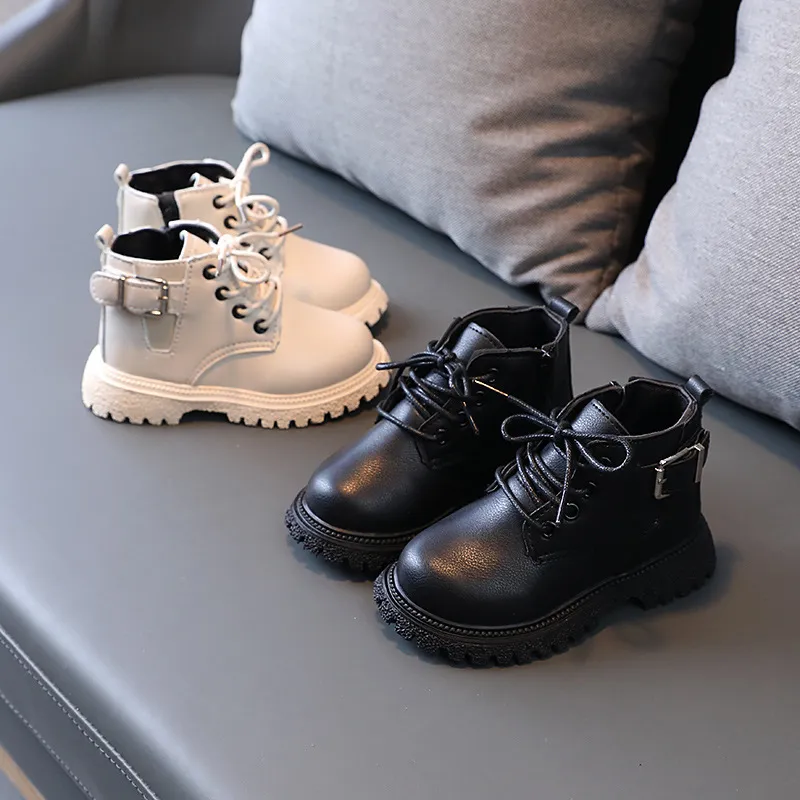 Boots Autumn Winter Children Boys Girls Läder Ankle Buckle Fashion Non Slip Warm Handsome Kids Shoes E08241 220921