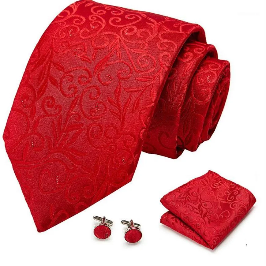 Boogbladen wangise rode bloemen 100% zijde voor mannen geschenken bruiloft stropdas gravata zakdoek set zakelijke bruidegom1245G
