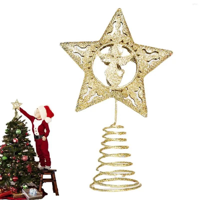 Weihnachtsdekorationen Baum Toper Gold Licht nach oben Golden Love Elch Pentagram Metal Hollow