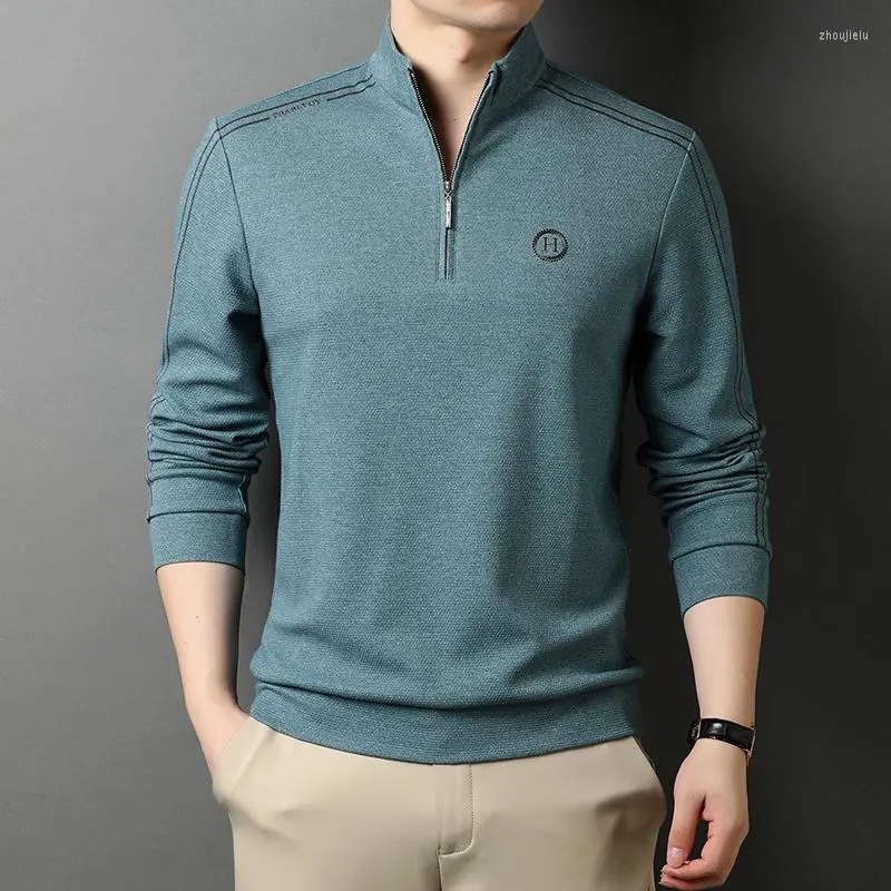 Men's Polos Autumn Winter Men's 2022 Spot Solid Color Embroidery Long-sleeved Daily Casual Fashion High Quality Man Polo Zipper T-shirt