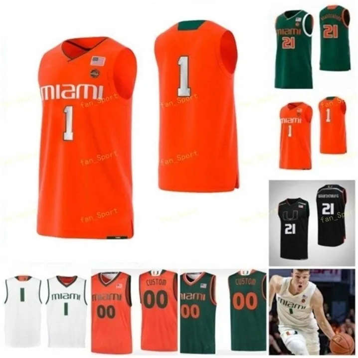 Sj NCAA College Miami Hurricanes Basketball Jersey 4 Keith Stone 5 Harlond Beverly 10 Dominic Proctor 11 Anthony Walker Cousu sur mesure