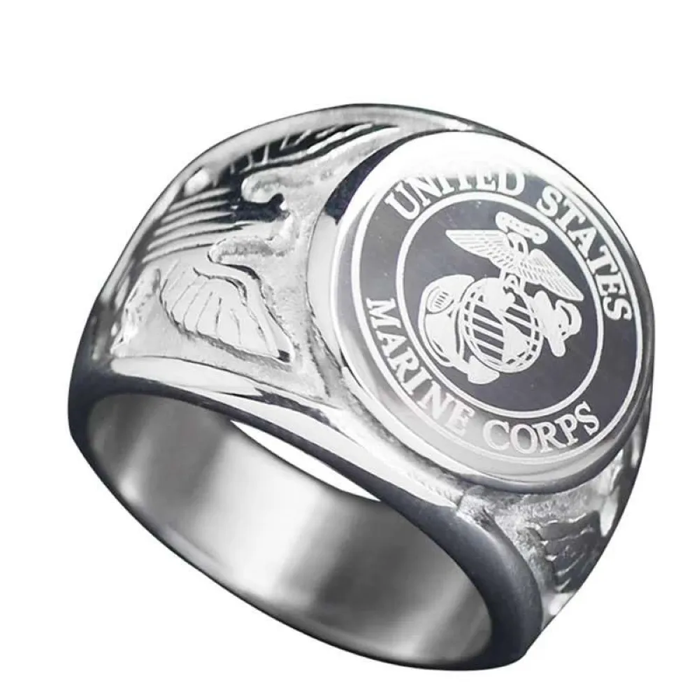 8 9 10 11 12 13 Edelstahl Männer Carving Eagle Ring US Navy Punk Finger Schmuck Gold Silber Männlich Wasserdicht Oxidation Resistan237Q