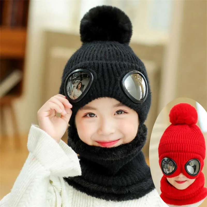 Scarves Wraps Hats Scarves Gloves Sets Short Plush Inlayer Knit And Scarf Set Child Winter Warm Pom Cap Kids Pilot Girls 2 8T W Women 220921