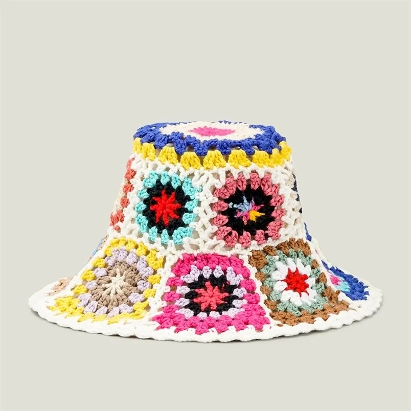 Stingy Brim Hats Casual Paisley Crochet Hat For Women Bohemian Knitted Bucket S National Straw Girls Summer Beach Bali S 220922