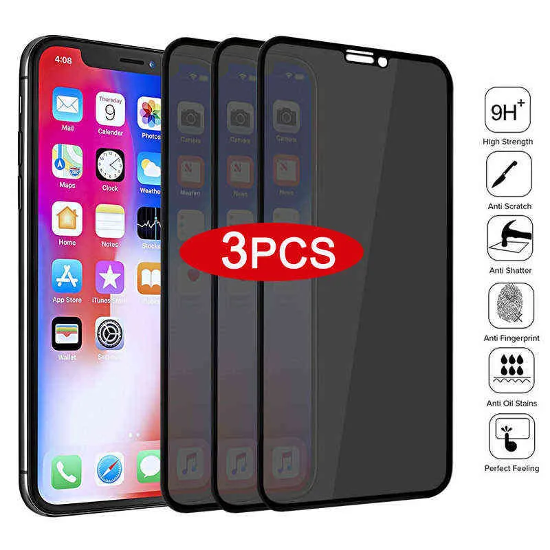 Screenprotectors voor mobiele telefoons 3 stuks volledige dekking zwarte rand anti-spion gehard glas privé screenprotector voor iPhone 14 13 12 11 Pro MAX X XS Max XR 7 8 Plus T220921