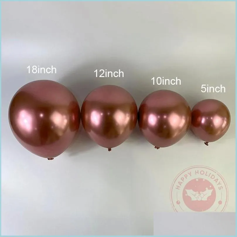 Party Decoration 5/10/12/18inch Rose Gold Metal Chromium Ballonger Partihandel Baby Happy Birthday Wedding Balloo Packing2010 DHRDF