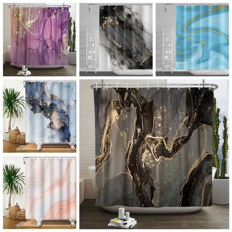 Duschvorhänge Marmor für Badezimmer Tinte Textur Luxus Kunst Polyester Stoff waschbar wasserdicht Bathtud Home mit Haken 220922