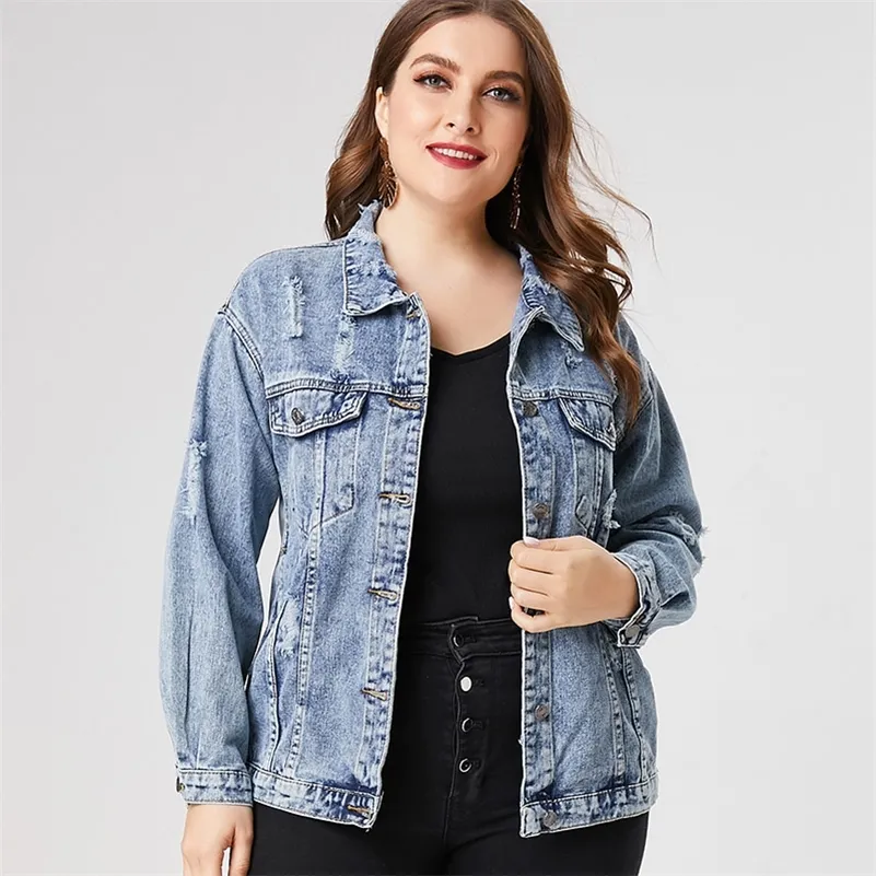 Vrouwen s Plus size bovenkleding jagen lente denim jas vrouw dames mode Jean jassen en jassen 220922