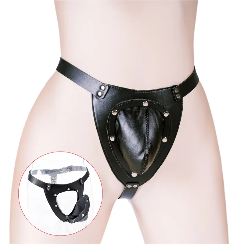 Briefs Panties Leather Thong With Detachable Penis Cage BDSM Men's Chastity Pants Adjustable Chastity Belt Bondage Panty Erotic Fetish Lingerie 220922