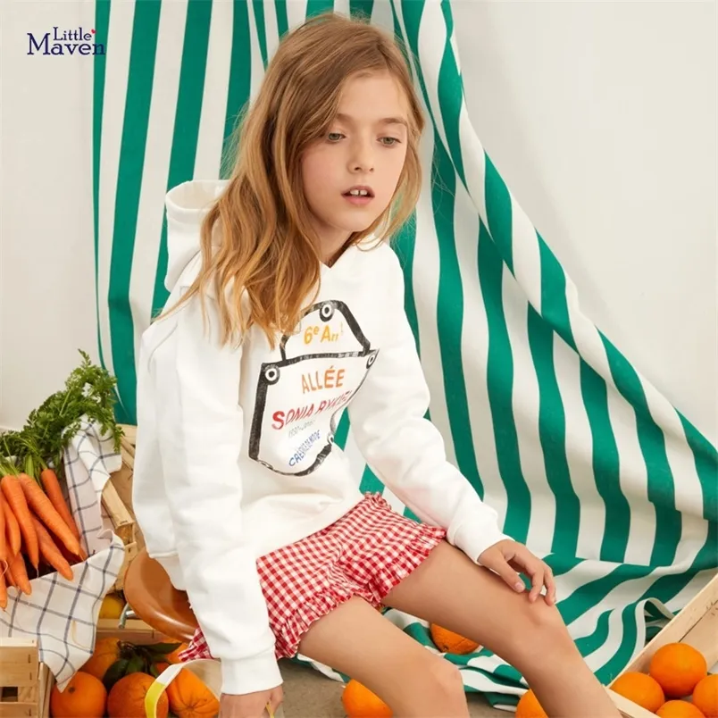 Pullover Little Maven Baby Girlie Ubrania z kapturem Białe bawełniane bluzy wiosna i jesień dla dzieci od 4 do 7 lat 220922