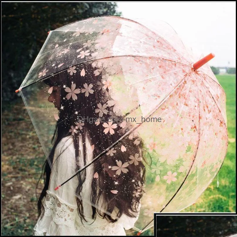 Umbrellas Romantic Transparent Clear Flowers Bubble Dome Umbrella Half Matic For Wind Heavy Rain Drop Delivery 2021 Ho Oty2D