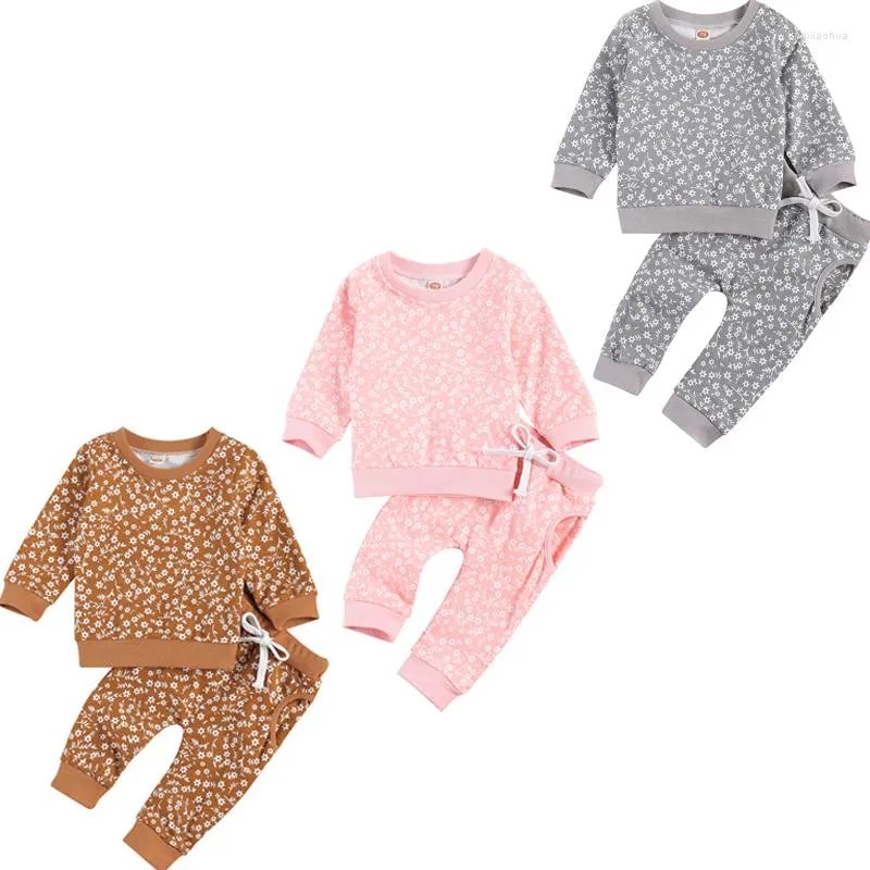 Kleidungssets Geborenes Baby Mädchen Jungen Kleidung Blumendruck Langarm Pullover Sweatshirt Tops Hosen 3 Farben