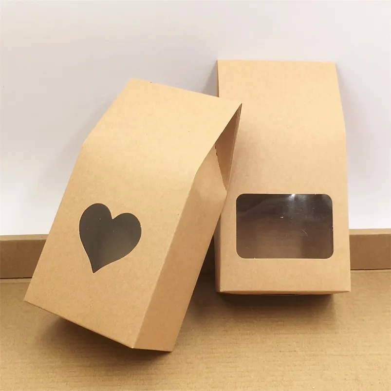 Embrulho de presente 50pcs kraft paper festerwedding bolsas de presente cakechocolatescandy sacos de embalagem stand up comida clara pvc window window caixas de veda￧￣o 8x16x5cm 220922