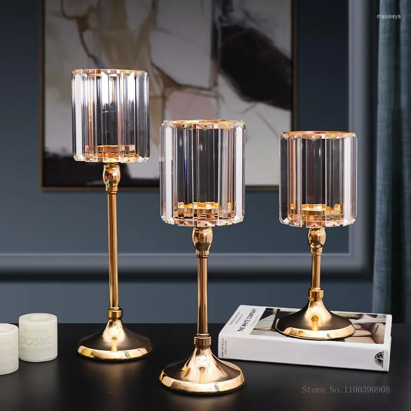 Titulares de vela Nórdicos Candlestick de vidro metal Arte de ferro romântico Candlelight Dinner Titular Decoração simples Cristal