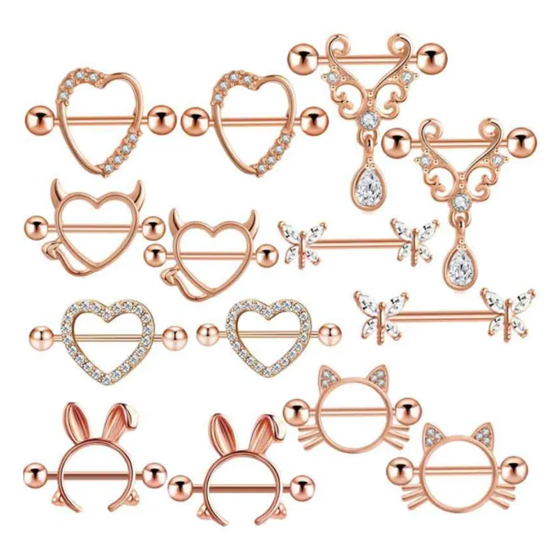 Stainless Steel Acrylic Nipple Rings Set Tongue Ring CZ Barbell Heart-Shape Piercing Body Jewelry