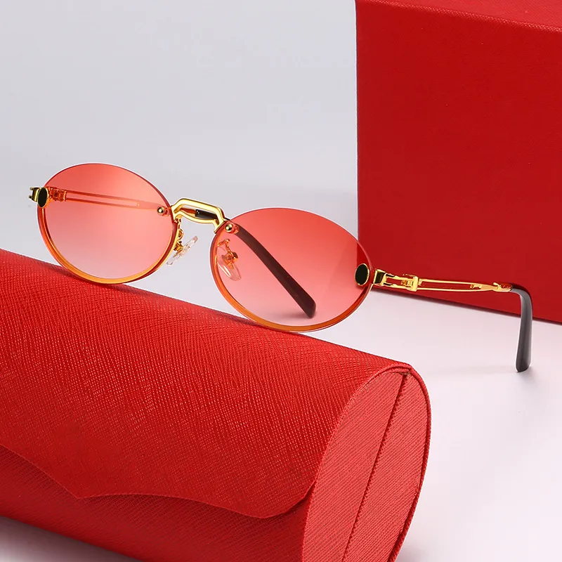 wholesale Trendy oval metal gold frame sunglasses Fashion ins net red same men and women leisure time tourism driver anti UV Designer vintage eyeglass cartir With box