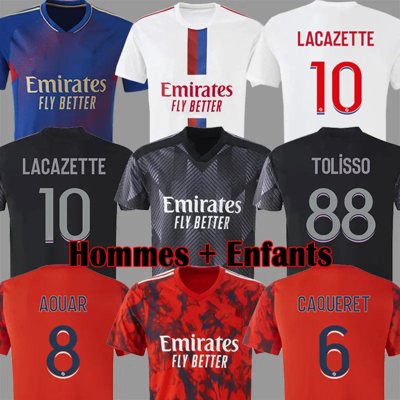2022 2023 Lyonnais 4a maglie di calcio Ndombele Shirt calcistica Tete Caqueret 22 23 Red Ol Aouar Lyon Maillot de Foot Men Kit Kit quarto uniforme 999