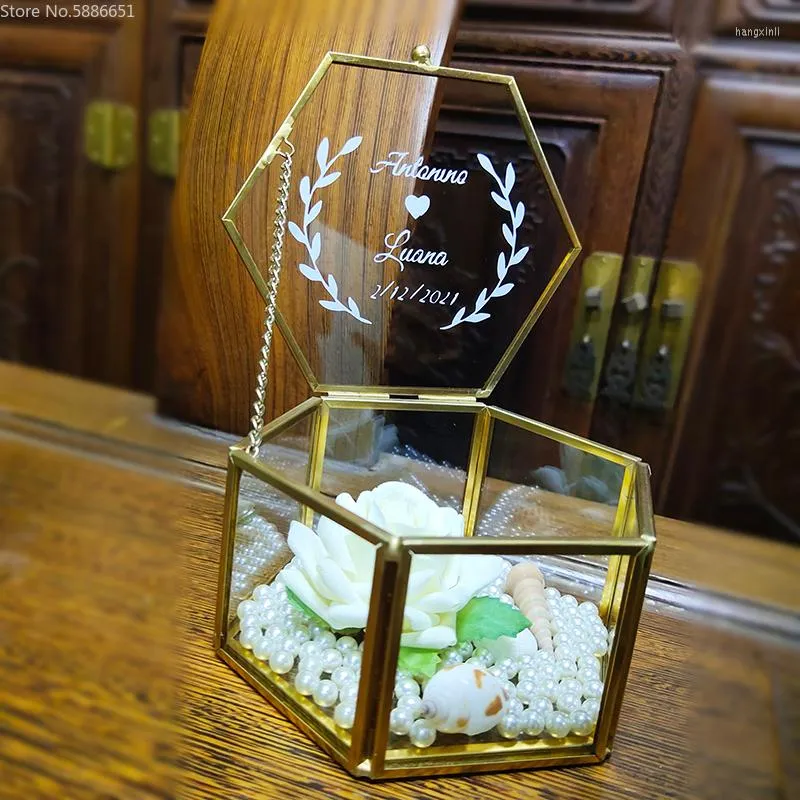 Feestdecoratie gepersonaliseerde trouwringbox voorstel verlovingshouder heldere glazen drager aandenken verjaardag