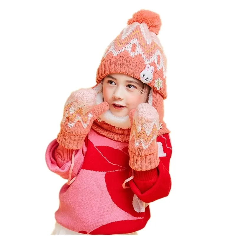 Sciarpe Involucri Cappelli Sciarpe Guanti Set Inverno Bambini Sciarpa Guanto Bambini Cartone animato Animale Fiocco di neve e bambino All'aperto Caldo Berretto di velluto Berretto 220921