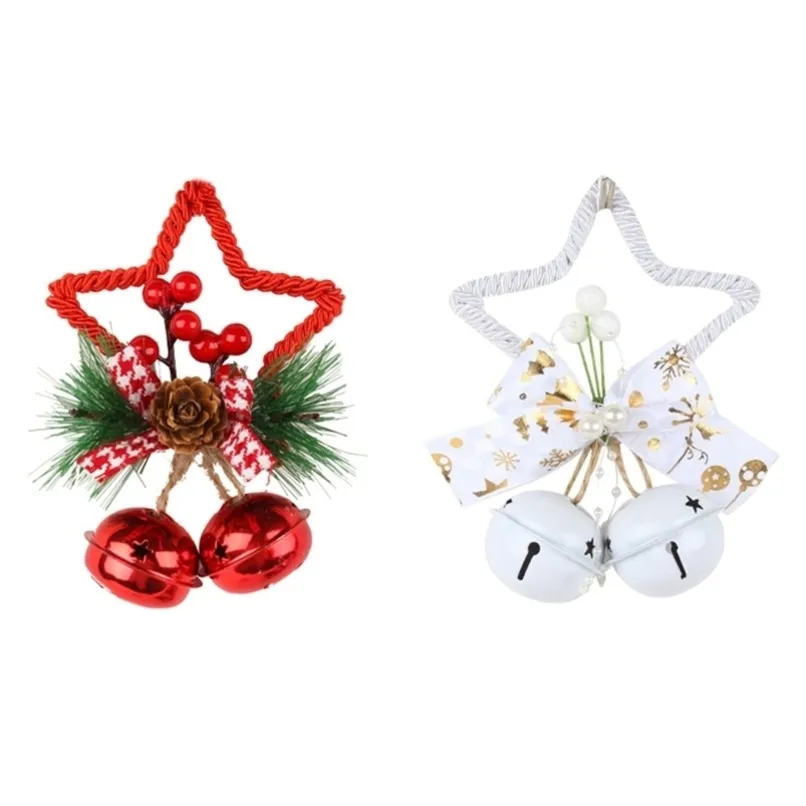 Christmas Decorations Christmas Star Bell Pendant with Bowknot Pendant Hanging Wood Charm Crafts for Indoor Outdoor Garden Yard Decoration 220921