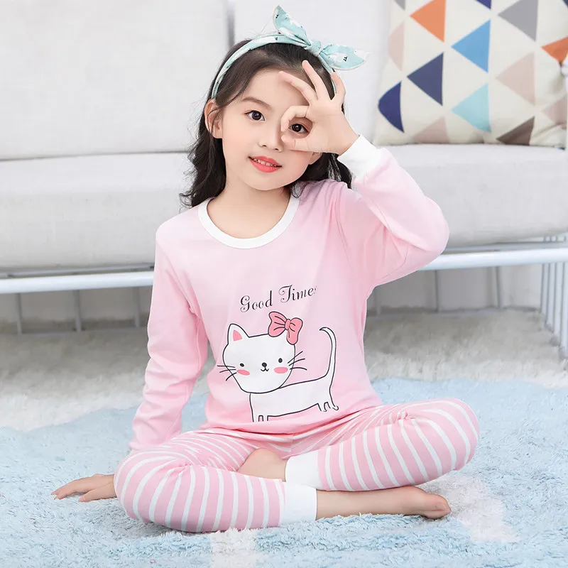 Pajamas Boys Girls Set Children Cute Cat Cotton Kids Long Sleeve Pyjamas Pijama Baby Sleepwear Clothing 6 8 10Y 220922