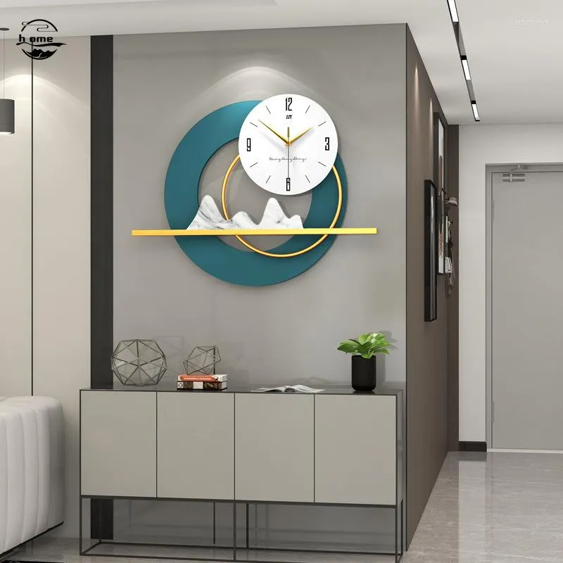 벽 시계 둥근 시계 창조적 인 빛 고급 미니멀리스트 현대 디자인 대형 금속 홈 거실 장식 Reloj Pared a