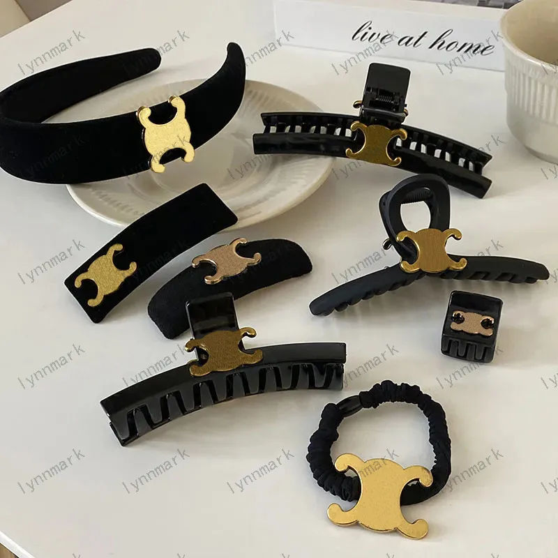 Womens Designer Headband Black Hair Clip with Classic Gold  display picture 1