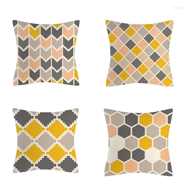 Almohada simple amarillo gris cubierta geométrica para sofá silla sofá cama decoración