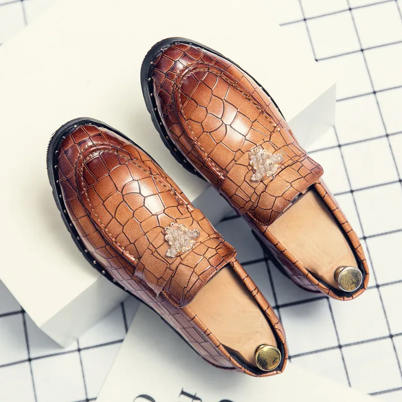 Loafers D72d4 Men Classic Shoes Fashion Round Toe Solid Color Plaid PU Metal Decoration Business Casual Wedding Party Daily Versatile Ad188