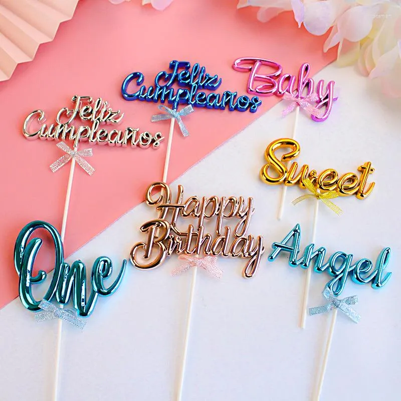 Feestelijke voorraden Cake Topper Rose Gold Birthday Party Cupcake Toppers Wedding Anniversary Baby 1e baby/One/Sweet Flag Decorations