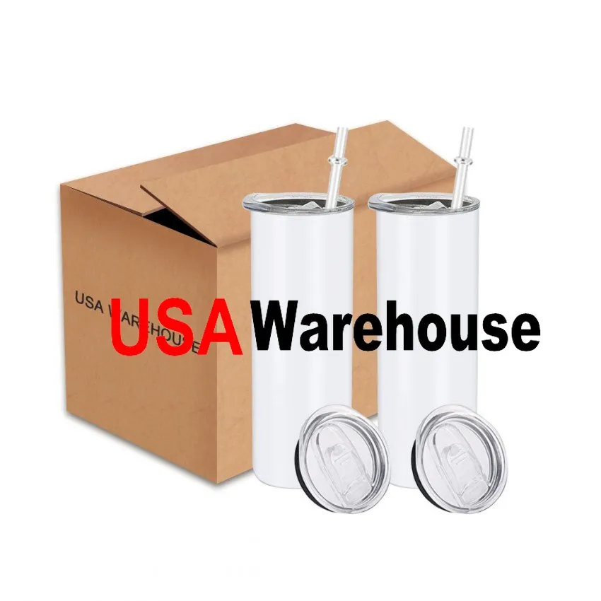 Stock de EE. UU. 20 oz Botellas rectas Wate Sumblimation Tumblers con paja de tapa para tazas de viaje de bricolaje