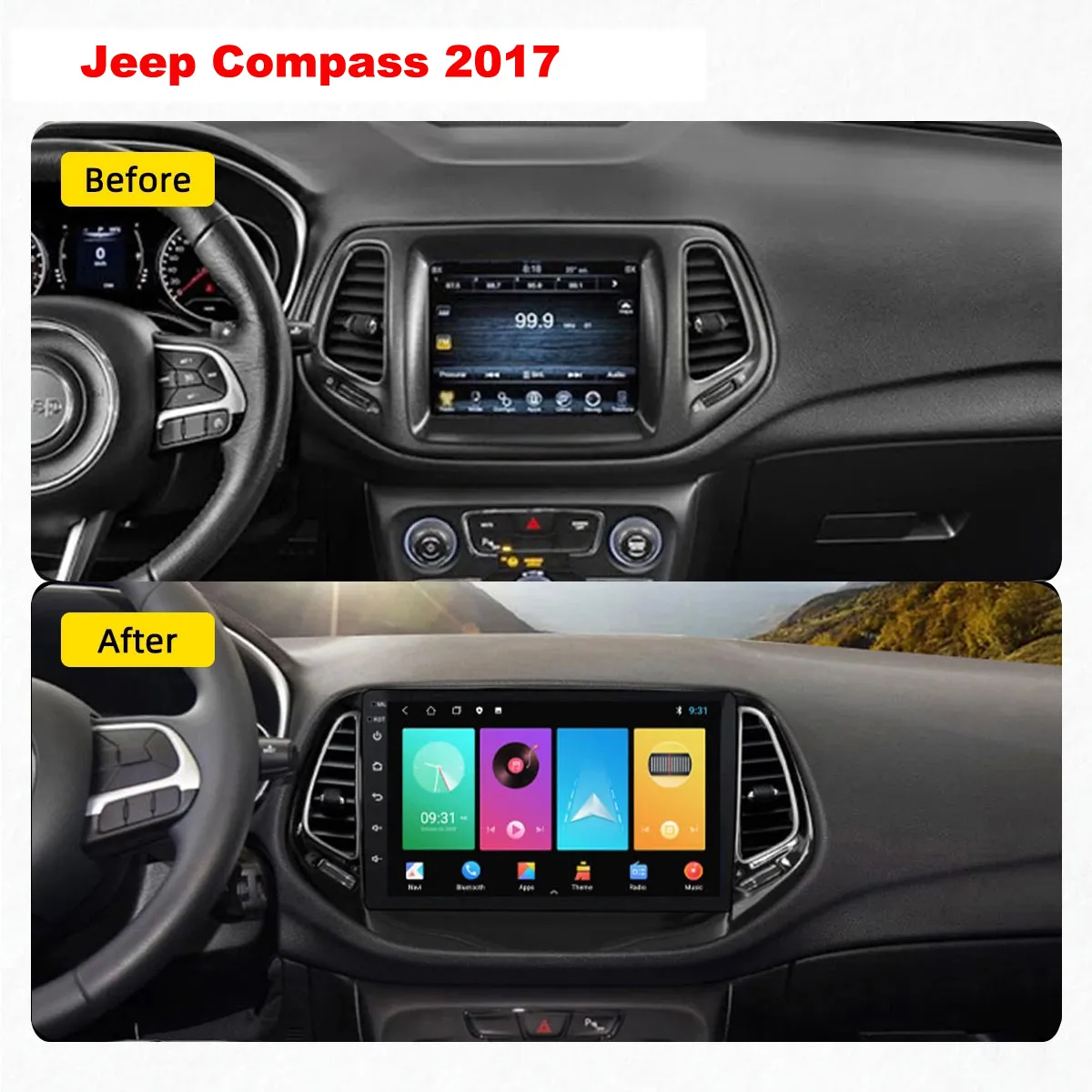 Android 10 CAR Video DVD Player para Jeep Compass-2017 Radio Multimedia Audio St￩reo GPS System Bt