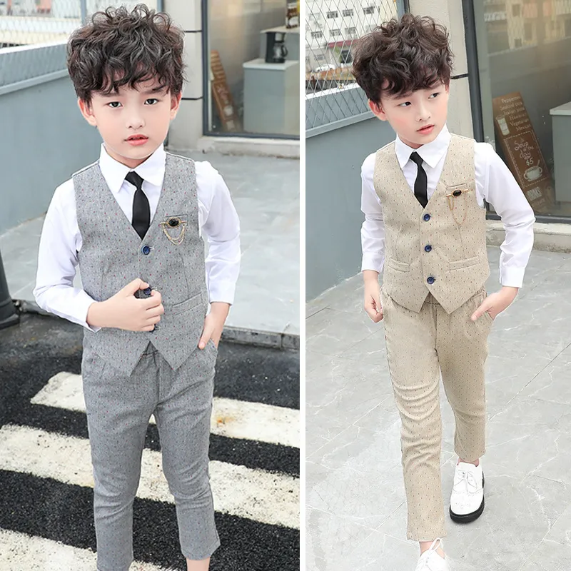 Clothing Sets 2022 Formal Boys Suits for Weddings Dress Elegant Children School Uniform Dots Kids Party Costumes Tuxedo Toddler Clothes Set 20220922 E3