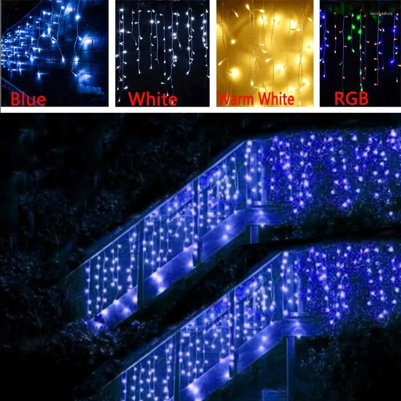 Strängar er jul Garland LED -gardin Icicle String Light 220V 5M 96LEDS Inomhuspartiets trädgårdsplats Utomhusdekorativ