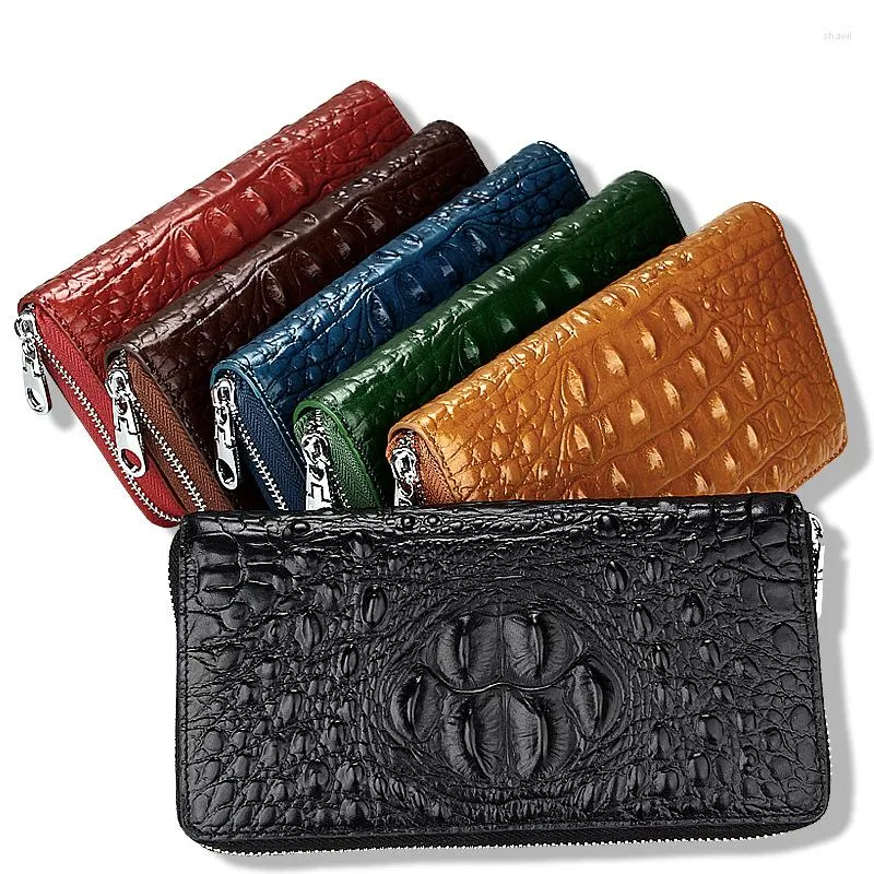 Plånböcker mors dag gåva kreativ modekrokodil trycker kvinnor handväska retro hög kvalitet män äkta läder casual plånbok