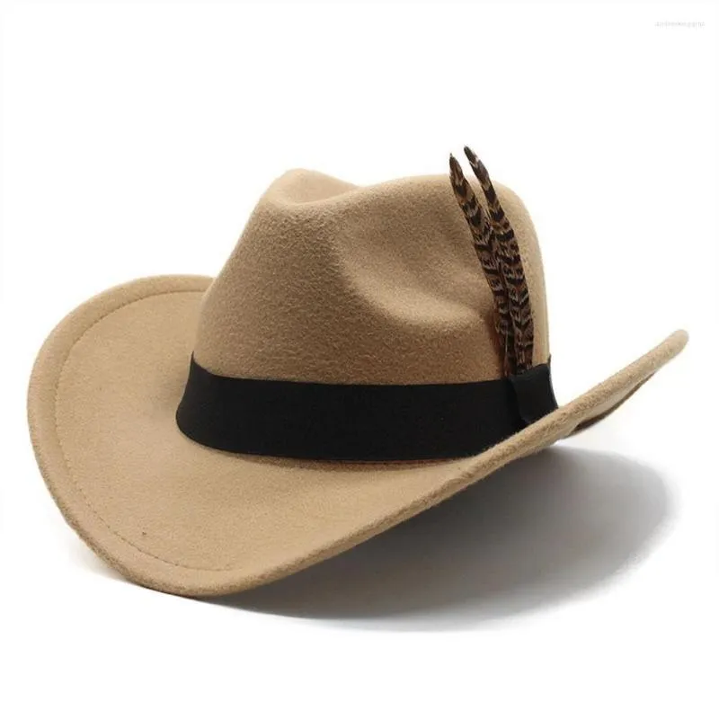 Berets vår och höst unisex cowboy hattar mexikanska mössor ulldekorativa fjädrar jazzstil utomhus street mode nz0022