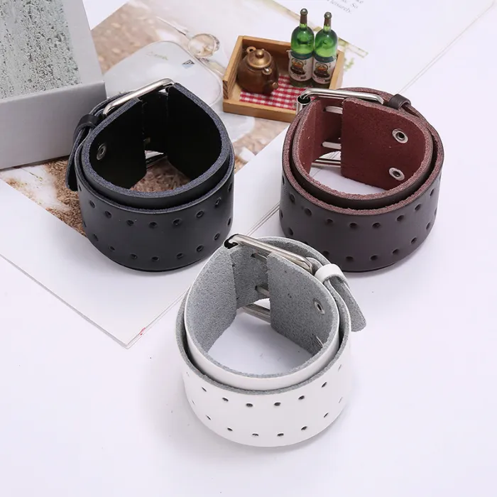 Punk Double Pin Buckle Belt Motorcycle Wrap Leather Bangle Cuff Wide Adjustable Bracelet Wristand for Men Women Fashion Jewelry