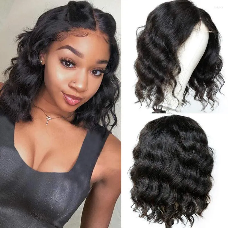 Middle Part Short Bob Deep Wave Black Glueless Synthetic High Temperaty Fiber Natural Hairline