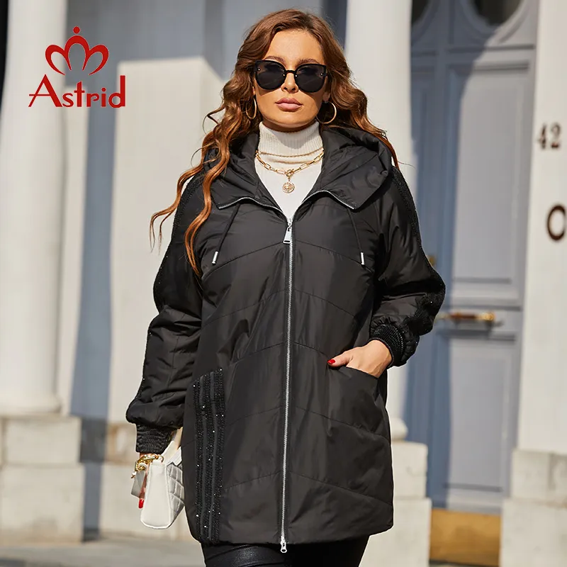 Kvinnor s plus size yttre kläder rockar Astrid Spring Parkas vadderade huva modeulltextil sömmar quiltad AM 10122 220922