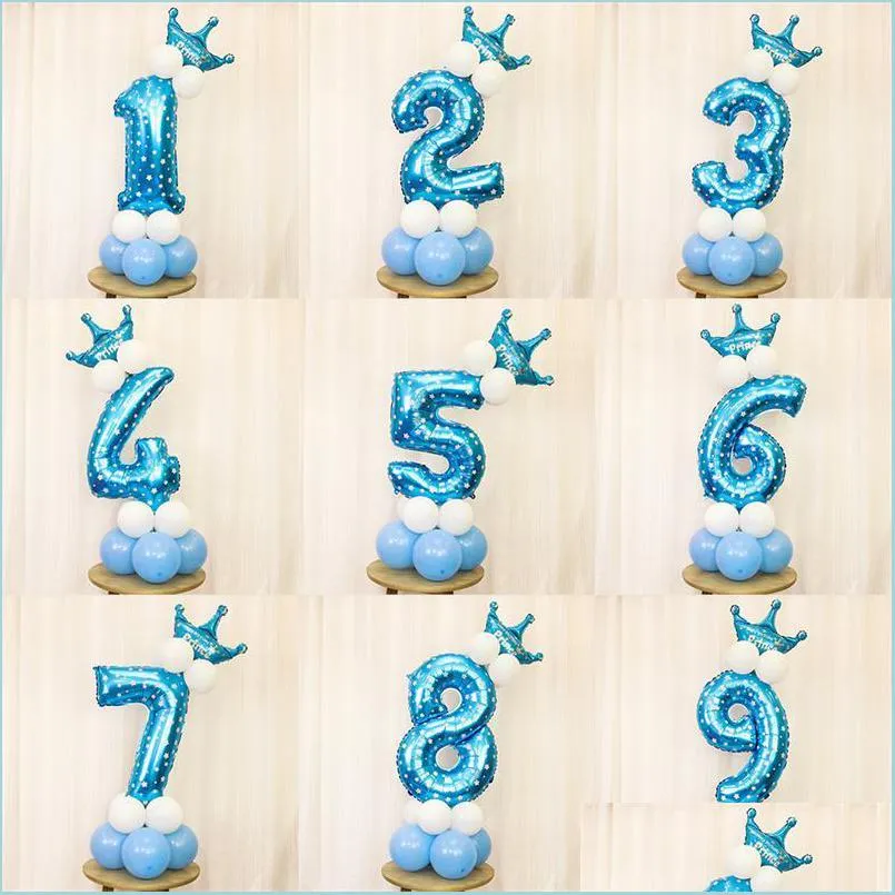 Decorazione per feste 17 pezzi Stella blu Numero Palloncino Corona Foil Palloncini Ragazzo Piccolo Principe Decorazioni per il primo compleanno Bambini 2 anni Bdesports Dhus2