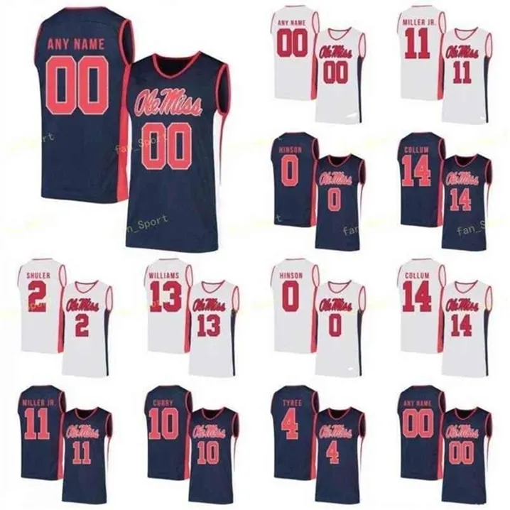 SJ NCAA College Ole Miss Rebels Jersey de basquete 0 Blake Hinson 1 Austin Crowley 10 Carlos Curry 11 Franco Miller Jr Custom Stitched